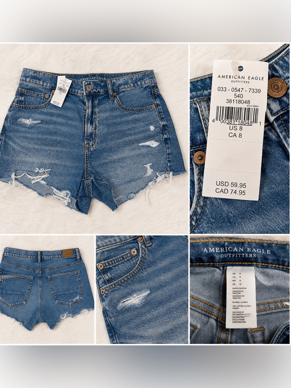 American Eagle Outfitters Medium Blue Distressed Denim Cutoff Shorts
